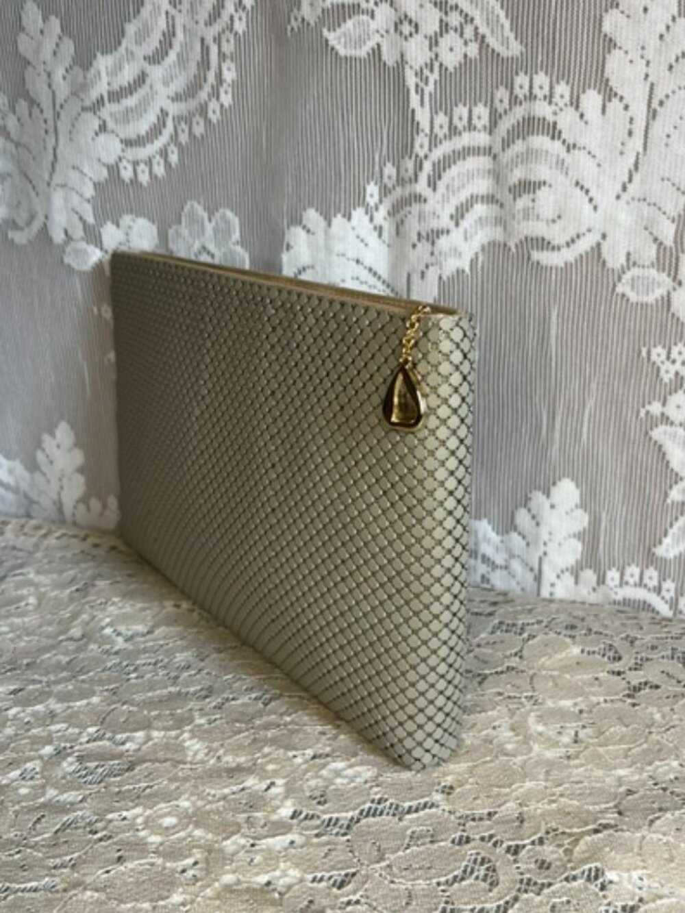 NWT Vintage Whiting and Davis Matte Beige Grey Clutch